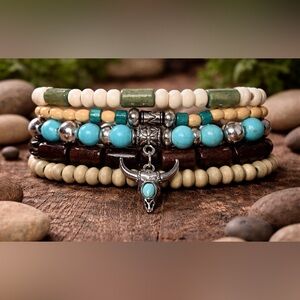 NEW 5 Piece Stackable Beaded Bracelet Set
